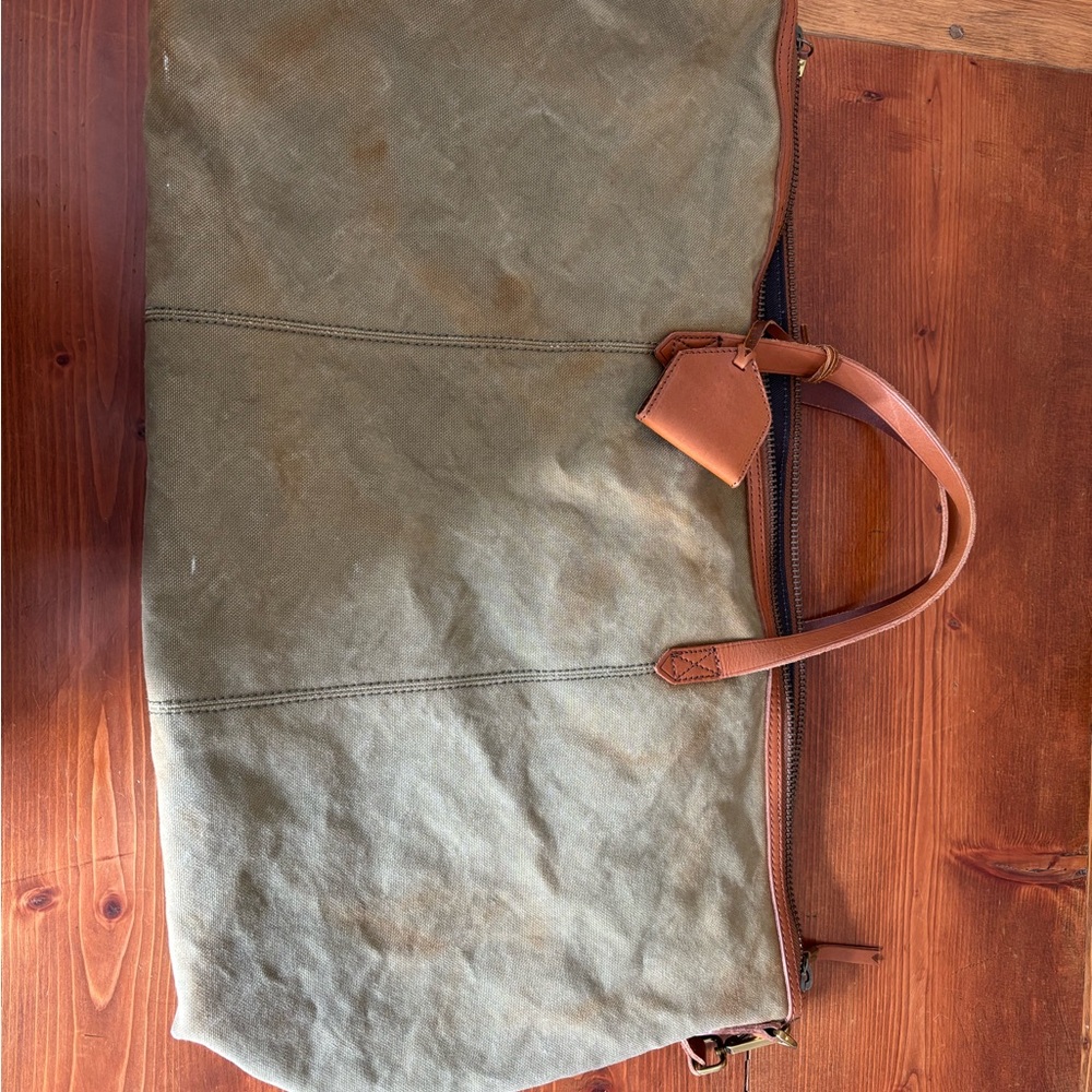 Olive Green Canvas Duffel Bag with Tan Accents